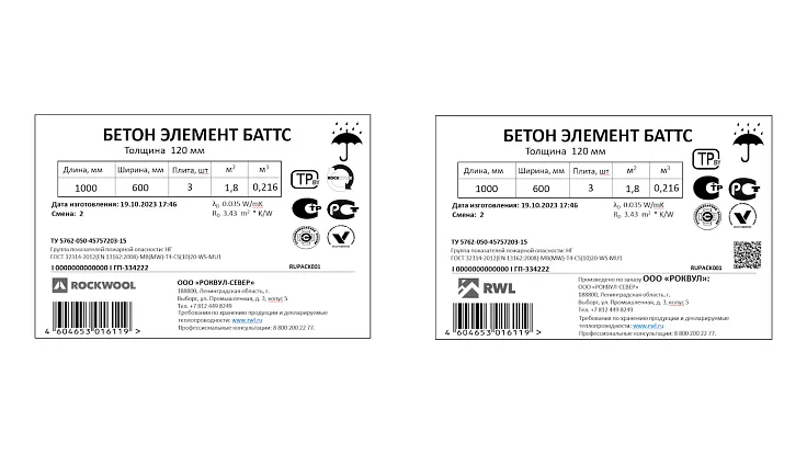 Пример обновления продуктовой этикетки для изоляционных материалов РОКВУЛ