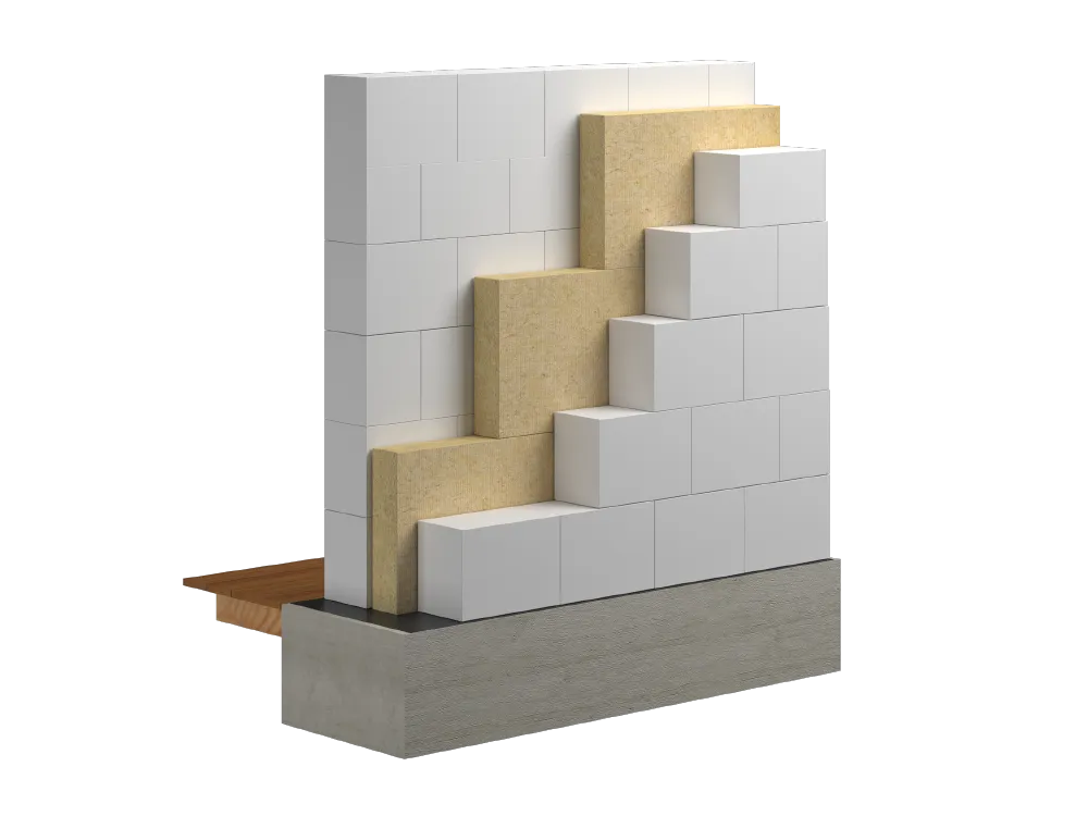 Акустическая кладка внутренних стен из штучных материалов с акустической прослойкой из каменной ваты РОКВУЛ