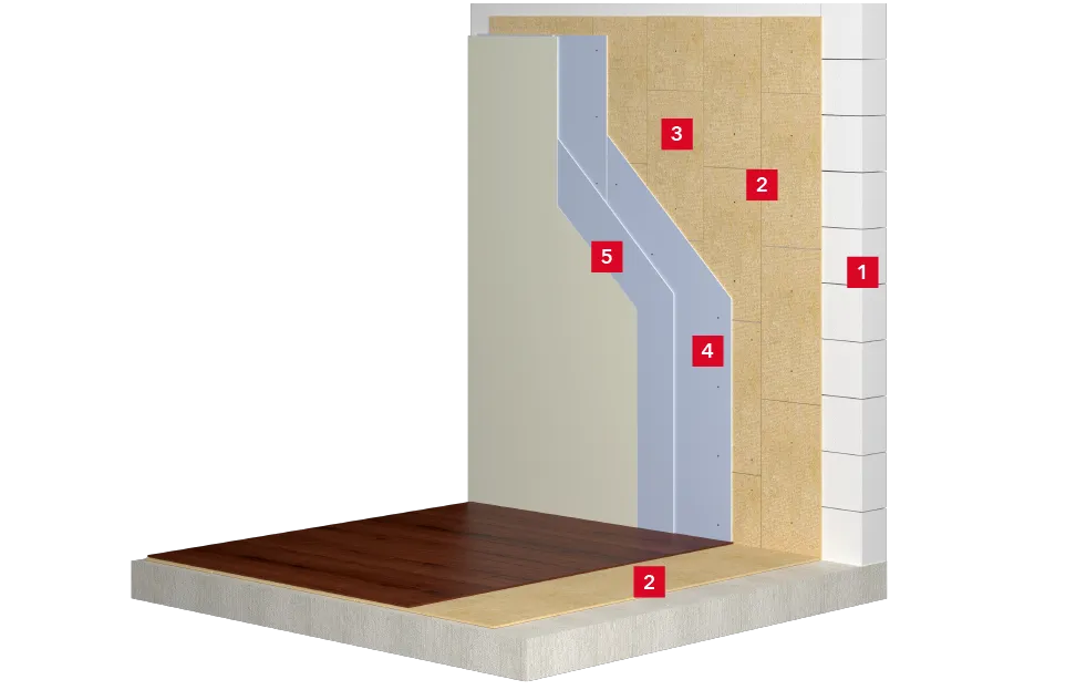 Бескаркасная система облицовки стен с Листом звукоизоляционным РОКВУЛ и двумя слоями гипсовых плит_1