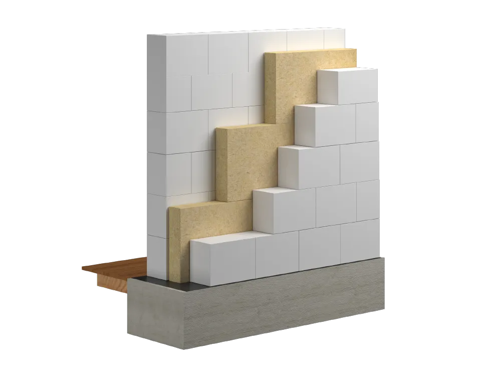 Акустическая кладка внутренних стен из штучных материалов с акустической прослойкой из каменной ваты РОКВУЛ