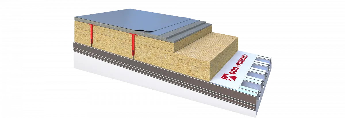 Плоская кровля по основанию из профлиста с конструктивным уклоном, сухой стяжкой и ПВХ-мембраной