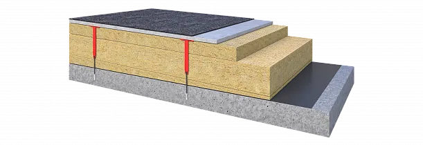 Плоская кровля по железобетонному основанию с разуклонкой из каменной ваты, мокрой стяжкой сверху и ПВХ-мембраной
