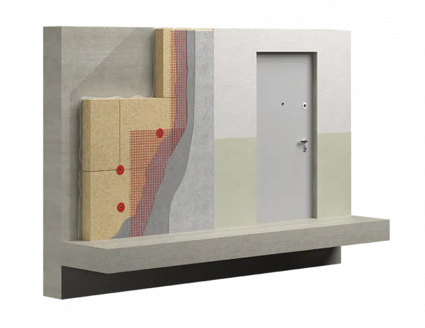 Штукатурный фасад с утеплителем из каменной ваты для застеклённых балконов и лоджий.