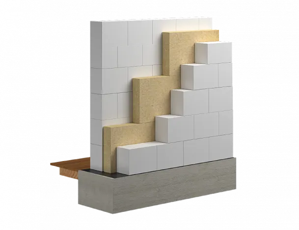 Акустическая кладка внутренних стен из штучных материалов с акустической прослойкой из каменной ваты РОКВУЛ