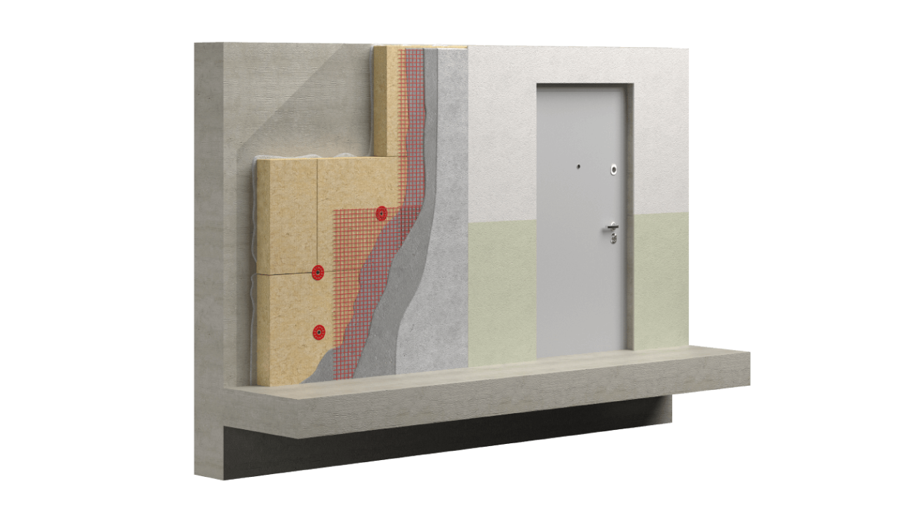 Штукатурный фасад с утеплителем из каменной ваты для застеклённых балконов и лоджий.