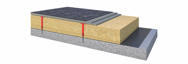 Плоская кровля по железобетонному основанию с разуклонкой из каменной ваты, мокрой стяжкой сверху и битумной гидроизоляцией